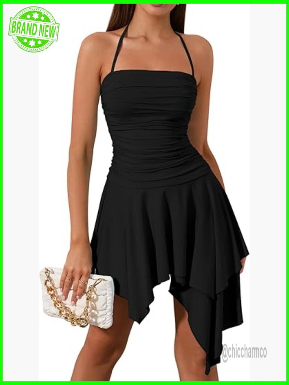 Halter Bodycon Ruched Mini Dress Sleeveless Backless Flowy Ruffle Party Club